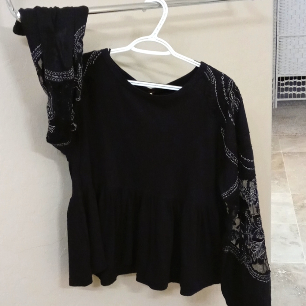 Free People Black Knit and Silver Top